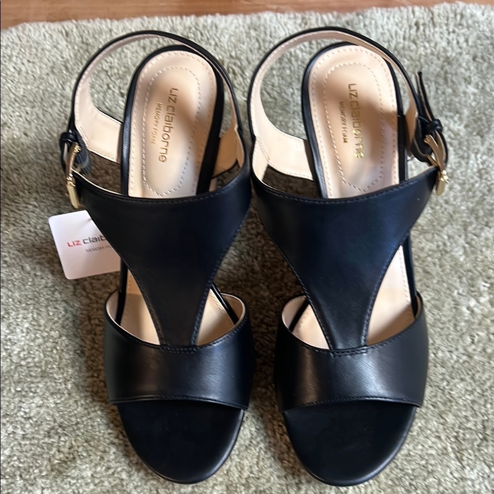 Women size 7.5 medium Liz Claiborne, Alba, black wedge heels
